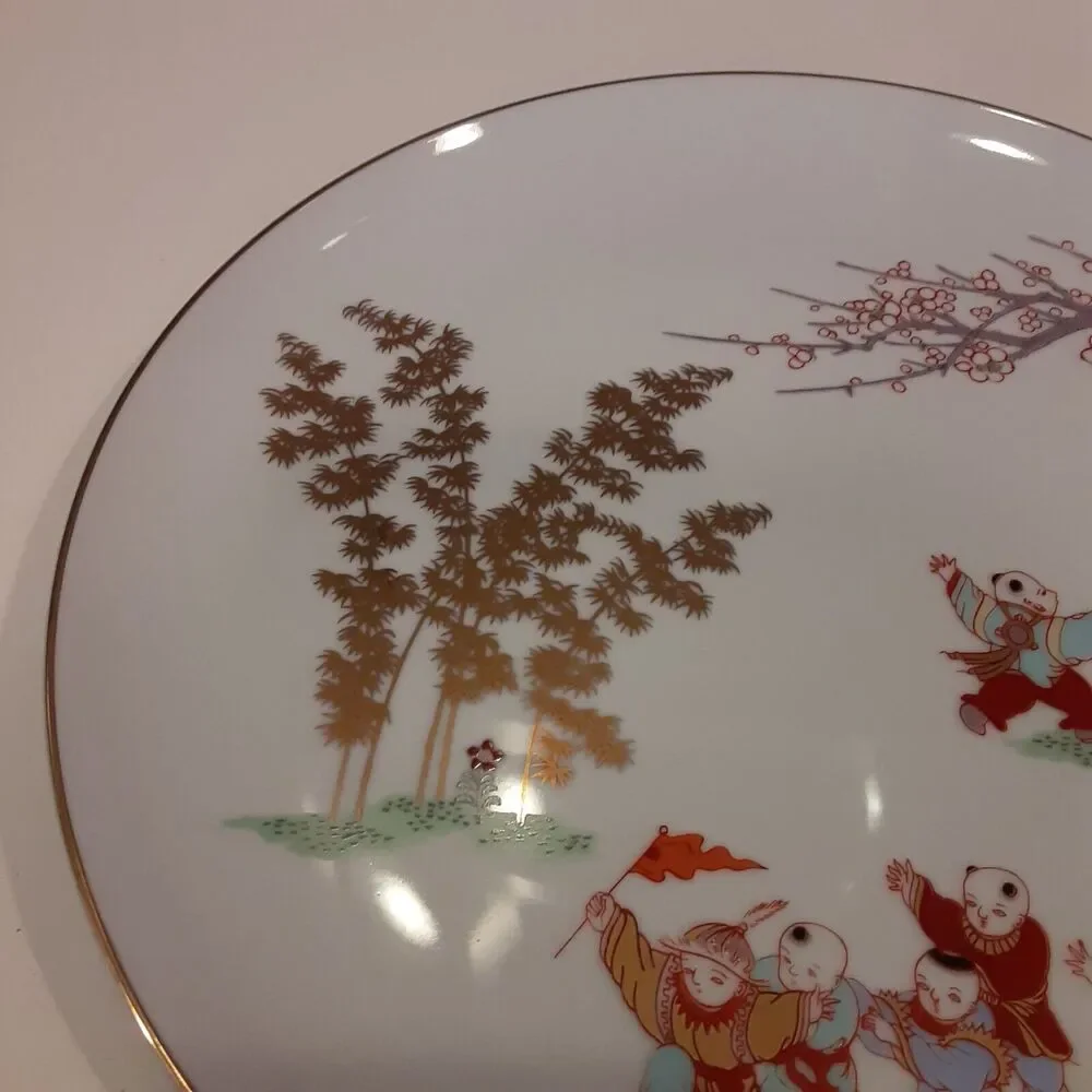 Vintage Fukagawa Porcelain MFG Co Decorative Plate Signed Numbered Japandi